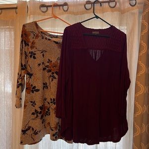 Set of 2 tops from Stitch Fix. One burgundy one floral print. Size XXL.